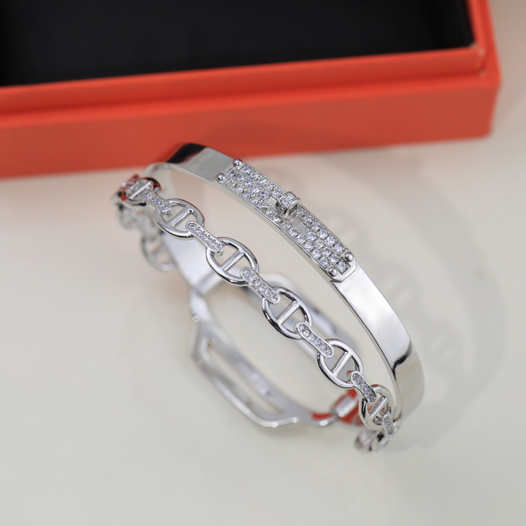 18K Kelly Double Tour Diamond Hermes Bracelet
