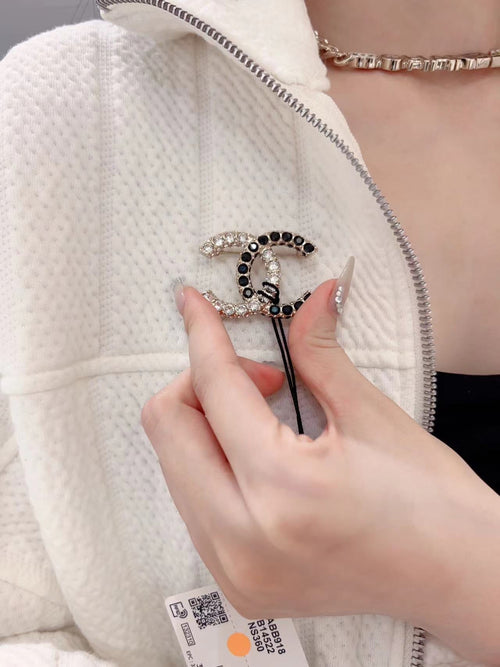 18K  Chanel Black & White Crystals Brooch