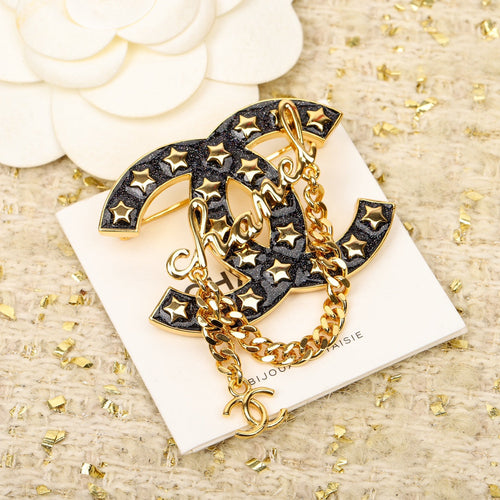 18K  Chanel Black Chain Brooch
