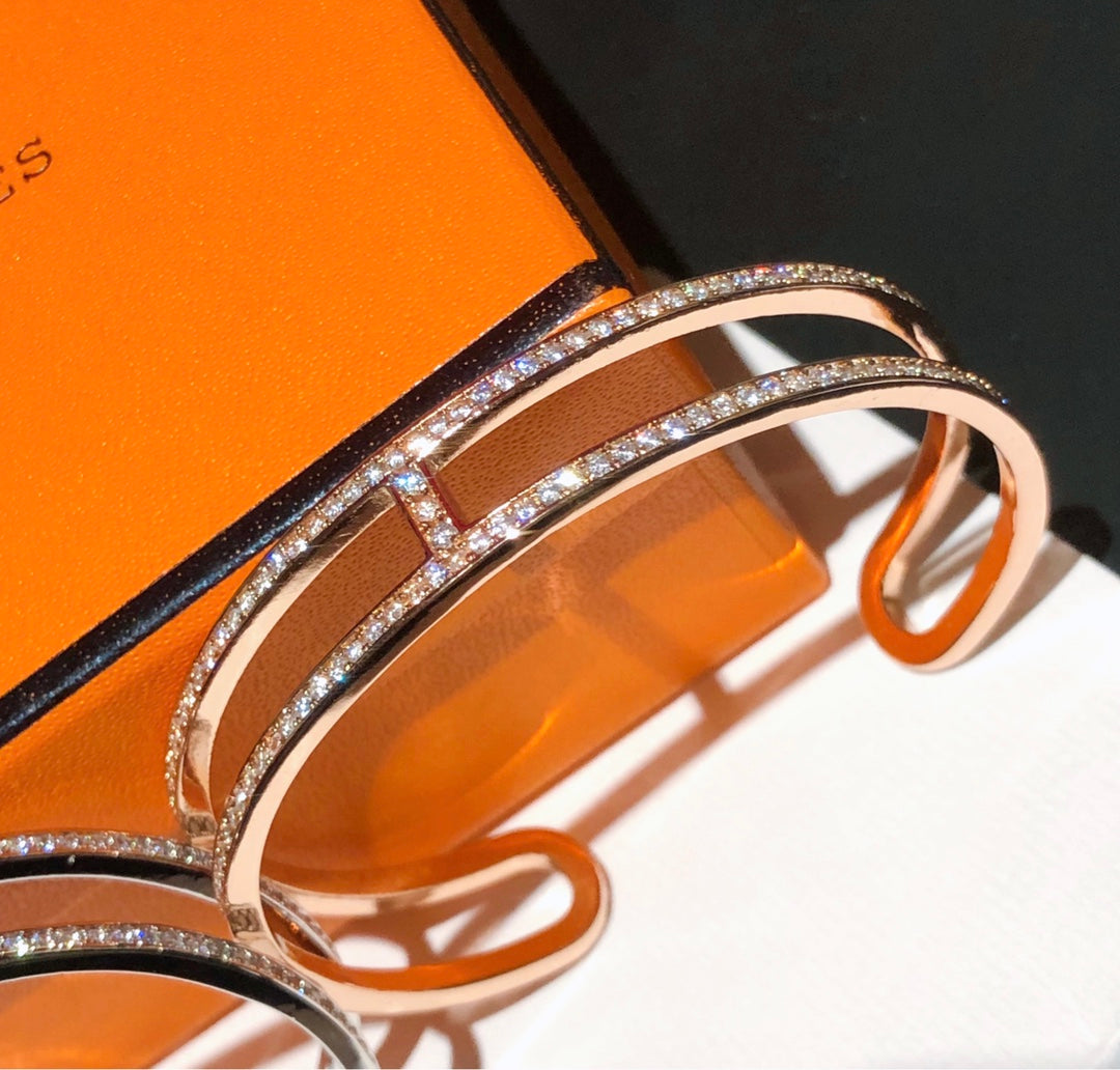 18K Ever Chain D¡¯ancre Cuff Diamond Hermes Bracelet